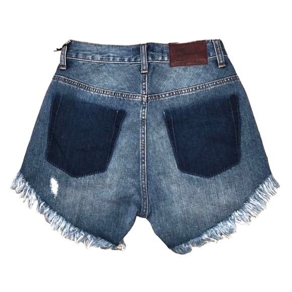 NEW ONE TEASPOON Hawks Distressed Blue Wash Raw Hem Denim Cutoffs Jean Shorts 24 - Picture 3 of 8